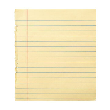 Vintage yellow lined notepad paper sheet with torn margin