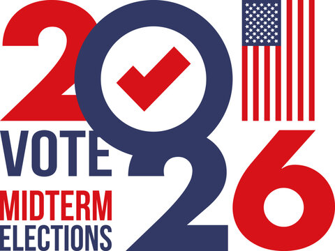 US Midterm Elections 2026. Vote 2026. Vote day. US Election. American flag Patriotic poster. Web banner. Vector illustration