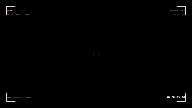 Digital Video Camera Viewfinder Recording HUD Overlay loop video with Crosshair and Timecode