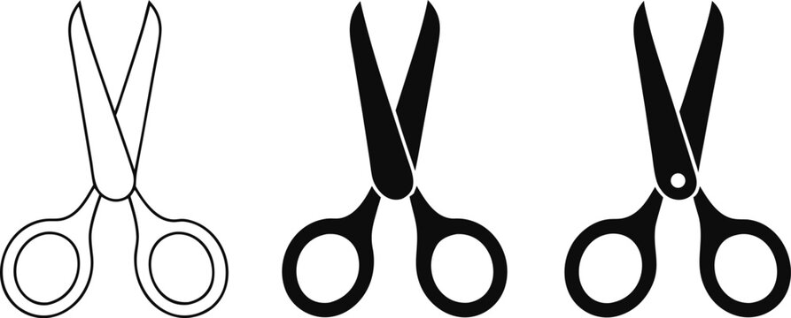Open scissors tool vector icons in outline and solid black style with scissors icon cutting tool craft scissors office scissors tailor scissors blade tool scissor graphic shear symbol scissors