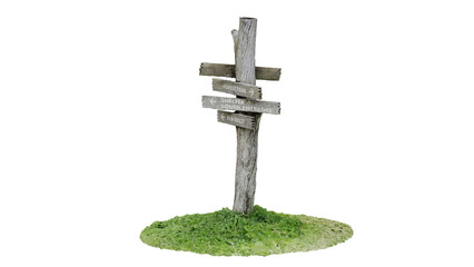 3d rendering wooden signpost with direction arrows in a grassy area © santiago