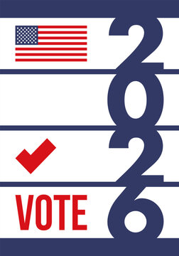 US Midterm Elections 2026. Vote 2026. Vote day. US Election. American flag Patriotic poster. Web banner. Vector illustration