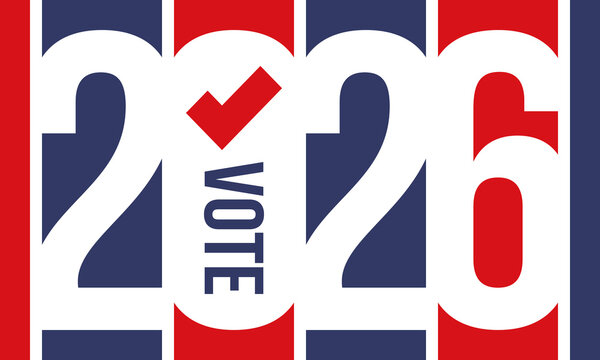 US Midterm Elections 2026. Vote 2026. Vote day. US Election. American flag Patriotic poster. Web banner. Vector illustration