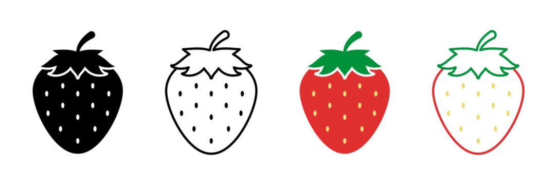 Fresh Strawberry Fruit Icon Set Isolated on Transparent Background. Whole Berry Collection for Food Packaging, Juice Label, and Dessert Menu Design. Vector Illustration