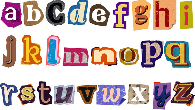 Alphabet Letters Set Creative Ransom Note Style Cutout Paper Typography Design for Graphic Design Projects PNG Isolated on White Background