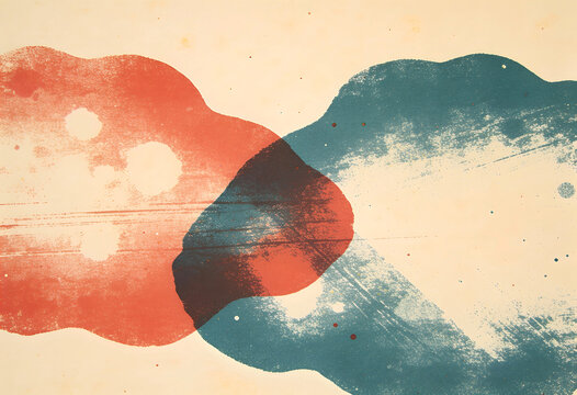 Coral and teal risograph printed texture with halftone grain