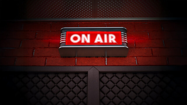 On air sign above the door of a broadcast room. 3D illustration