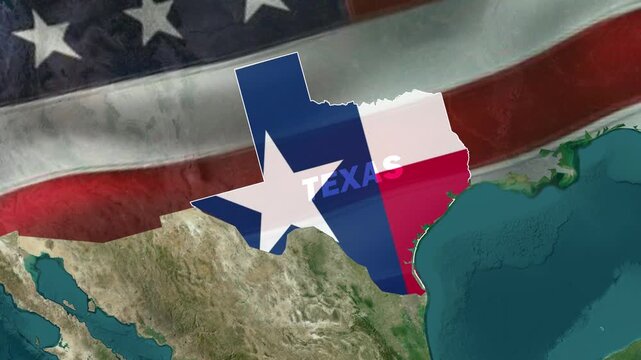 Texas State Map Animation - 2D Geographic Vector Map of USA - 2D Animated Geographical Map of Texas USA with State Borders - Animated 2D Map of USA Highlighting Texas State Boundaries