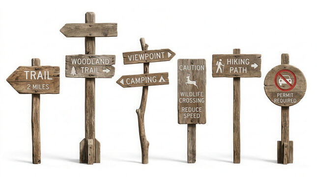 Rustic Wooden Directional Signposts For Outdoor Adventures And Trails