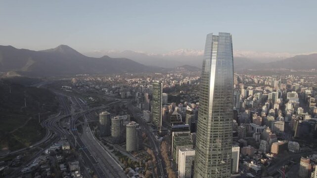 High Angle Shot Of Santiago Capital City Financial District And Road