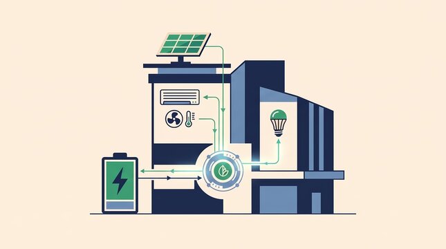 building energy optimization and smart power management system illustration - ai generated