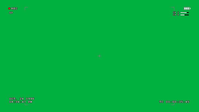 Cinema camera recording viewfinder overlay on green screen 4K loop