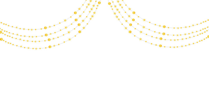 Elegant Gold Garland Border With Star And Circle Decorations For Festive Holiday Celebrations