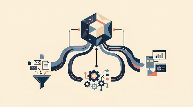 artificial intelligence workflow and data processing automation concept illustration - ai generated