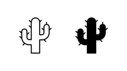 Saguaro cactus plant icon set with outline and silhouette design styles. © Iqrabatool