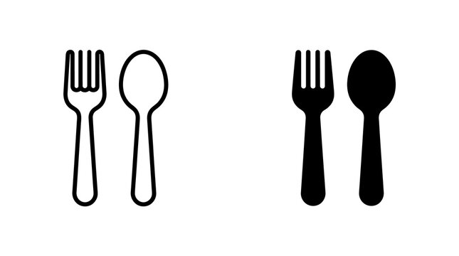 Eating utensil icons with fork and spoon for restaurant food service and kitchen table setting design.