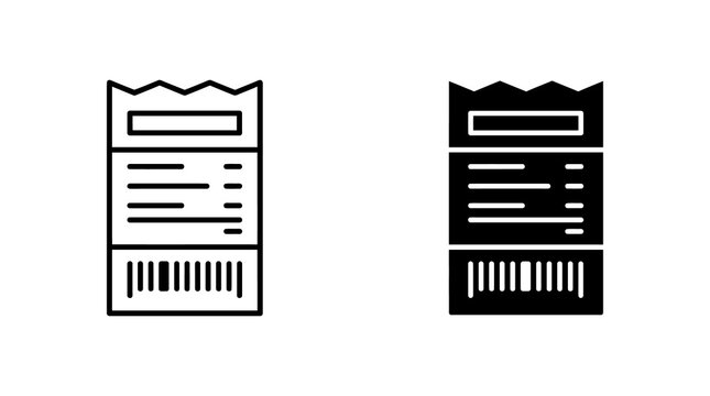 Retail store receipt icon set with barcode and items list for payment and transaction business design.