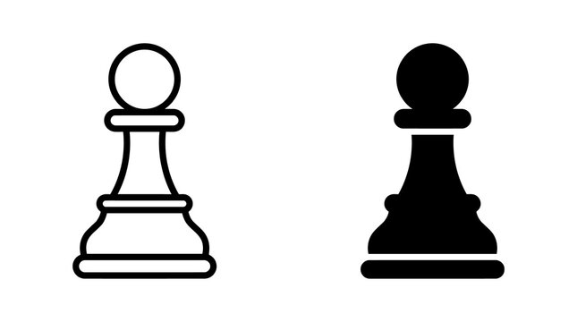 Pawn chess piece black and white line art vector icons for strategy games.