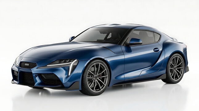 Blue sports car driving on modern track