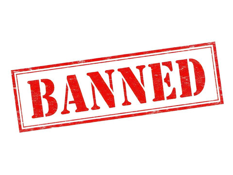 Red banned rubber stamp seal icon isolated on transparent background
