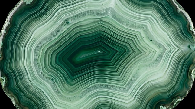 Macro photography of a beautiful green agate gemstone slice showing intricate natural crystal banding patterns