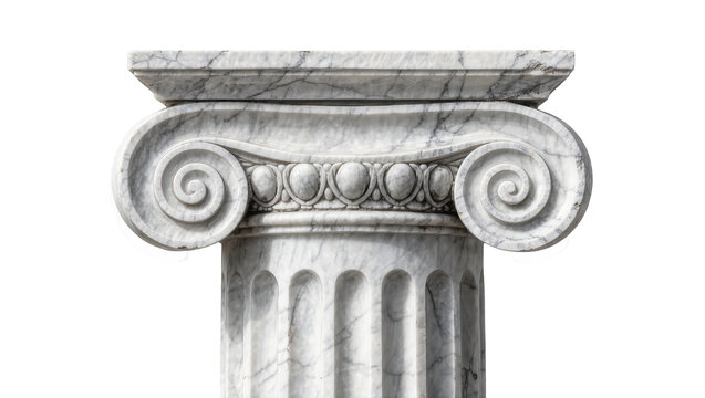Ionic marble column capital with volutes and egg-and-dart molding, isolated on transparent background