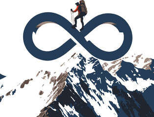 Fototapeta premium Mountain Summit Climber Infinity Symbol Representing Adventure, Challenge and Freedom 2