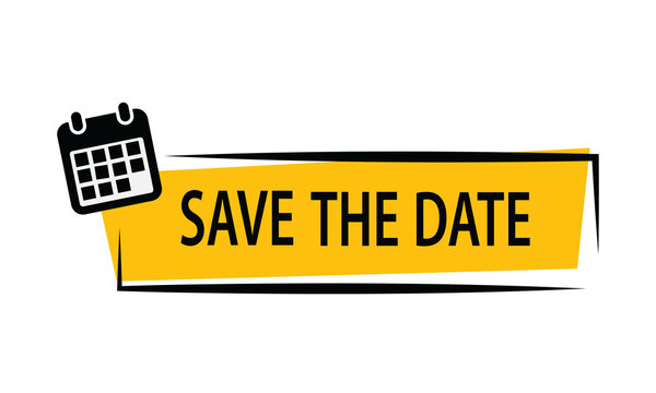 Save the date banner with calendar icon isolated on transparent background