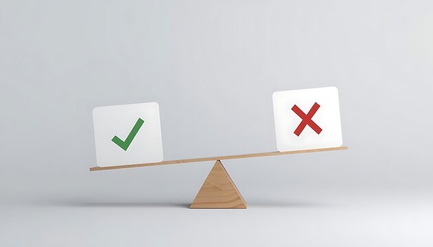 Balanced scale showing correct and incorrect decision options