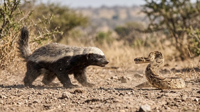 Honey Badger vs Venomous Snake Standoff Wildlife Photo