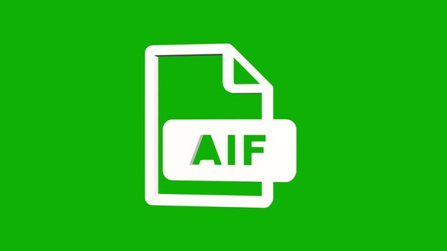 Rotating 3d aif file format icon on green screen background with sleek motion graphics and white finish.