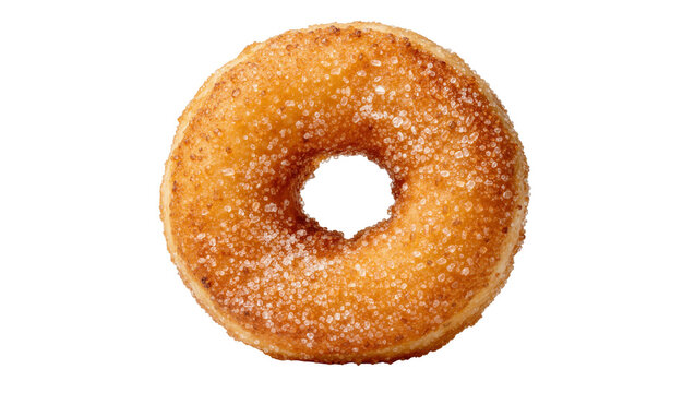 Golden brown cinnamon sugar donut, perfectly isolated on transparent background