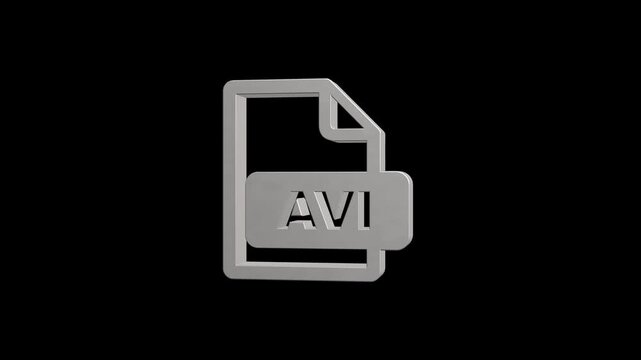 3D spinning AVI file format icon symbol on transparent alpha channel background.