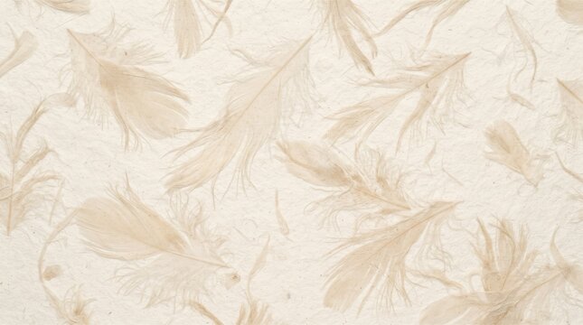 Soft beige feathers pattern on a textured paper background