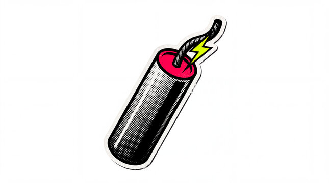 A graphic illustration of a dynamite stick with a red fuse and a yellow lightning bolt, symbolizing danger or explosion.