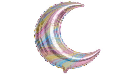 Iridescent crescent moon balloon with pastel rainbow swirls, isolated on transparent background © Mia