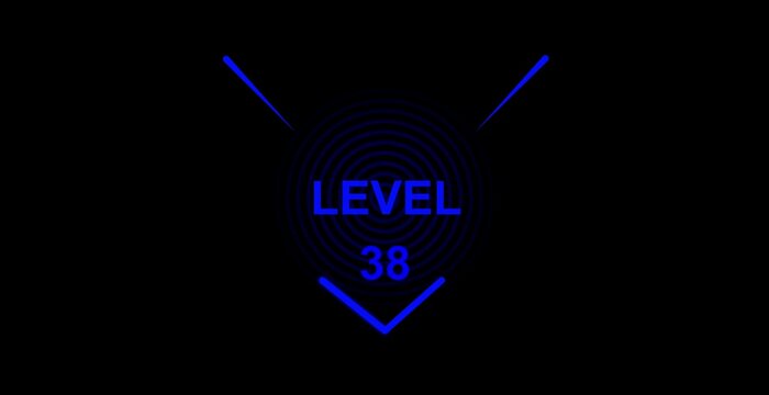 glitch text level 38 animation. text level up with glitch effect on black background.