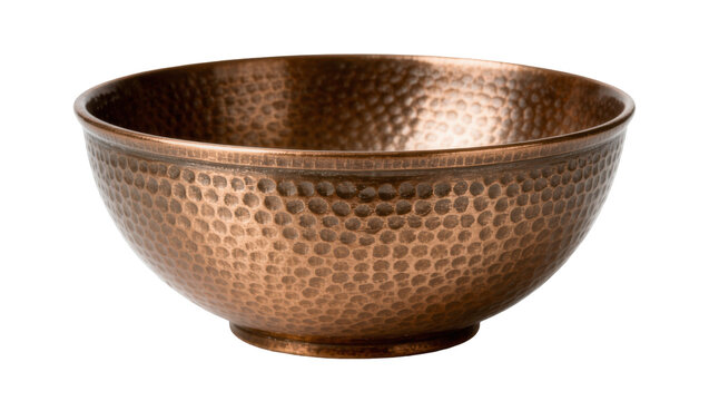 Hammered copper bowl with textured surface, isolated on transparent background