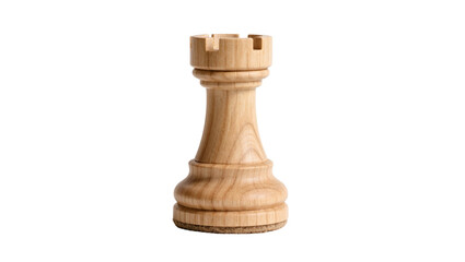 Wooden chess rook piece with textured base, isolated on transparent background © Mia