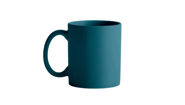 Matte teal ceramic mug with handle, isolated on transparent background