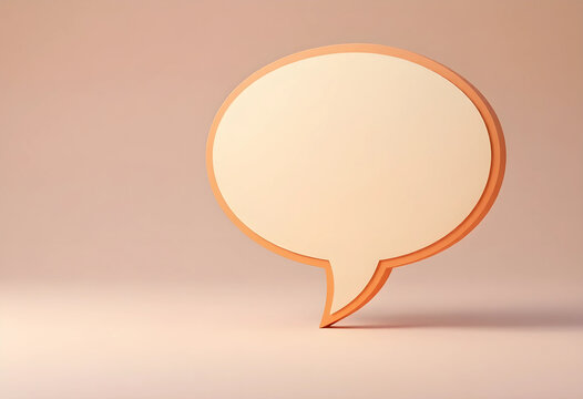 Communication and feedback concept, 3d speech bubble icon for social media interaction, digital messaging and customer support sign on a soft peach background
