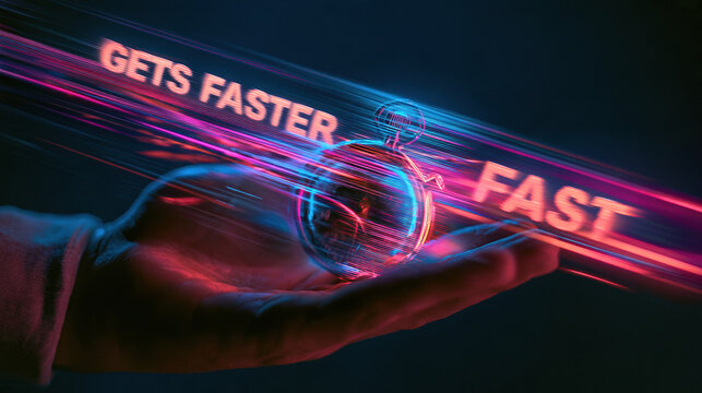 Fast Speed Hand Sphere Glow Neon Pink Blue Motion Technology Performance Concept Quick Innovation