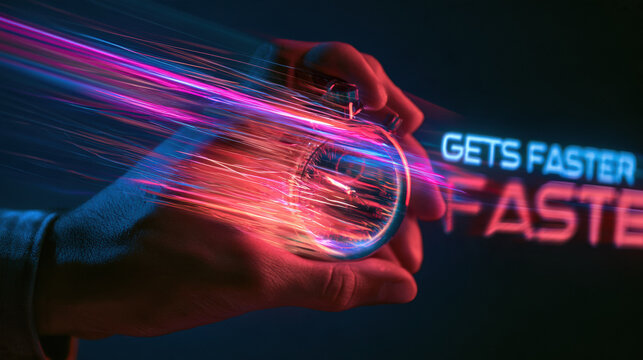 Speed Technology Fast Hand Touch Glow Neon Pink Blue Motion Innovation Digital Performance Concept