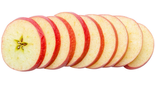 Fresh red apple slices with visible star-shaped core, isolated on transparent background