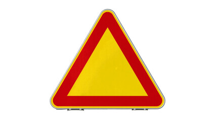 Yellow triangle warning sign with red border, isolated on transparent background © Mia
