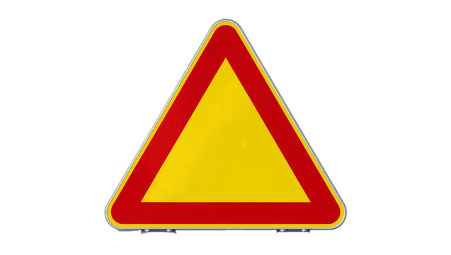Yellow triangle warning sign with red border, isolated on transparent background