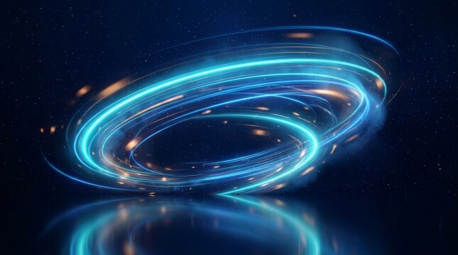 Curved vector path of blue neon light showing cold airflow motion.
