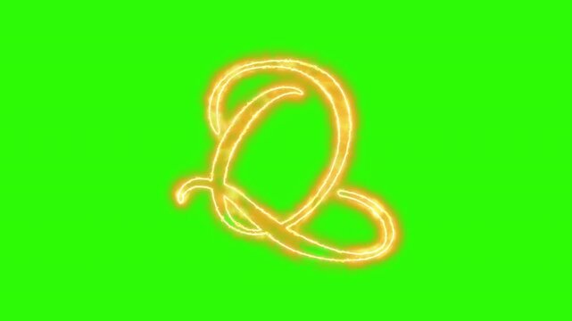 Glowing neon letter q animation on green screen, electric energy alphabet character for motion