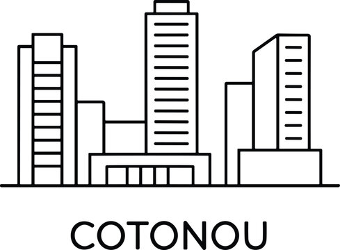 Minimal Cotonou city skyline outline illustration with modern buildings and clean architectural line art