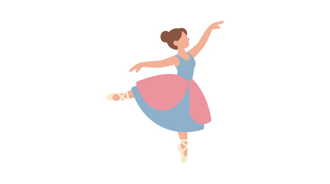 Ballerina in a blue leotard and pink tutu flat vector illustration